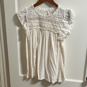 LOFT White Ruffle Sleeve Top